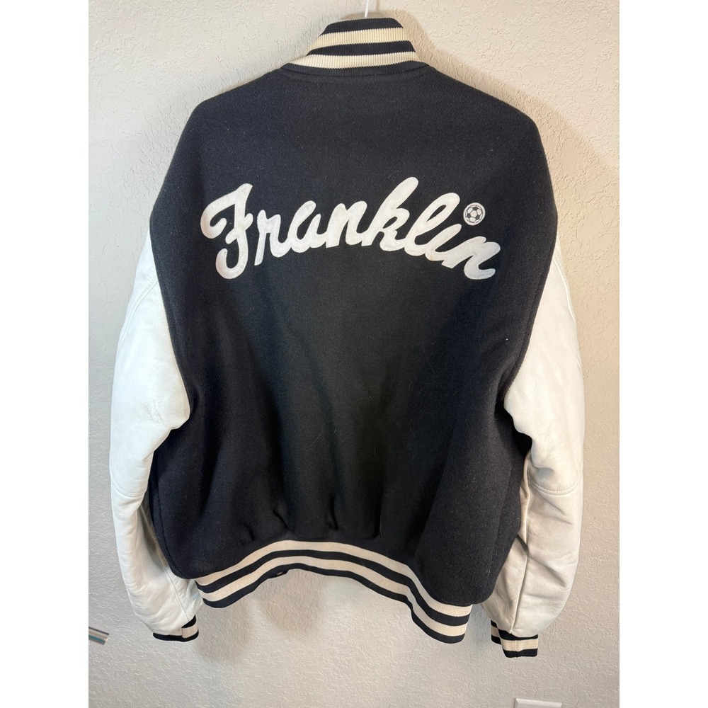 Vintage Franklin Varsity Letterman Jacket Black‎ White Wool Leather  L